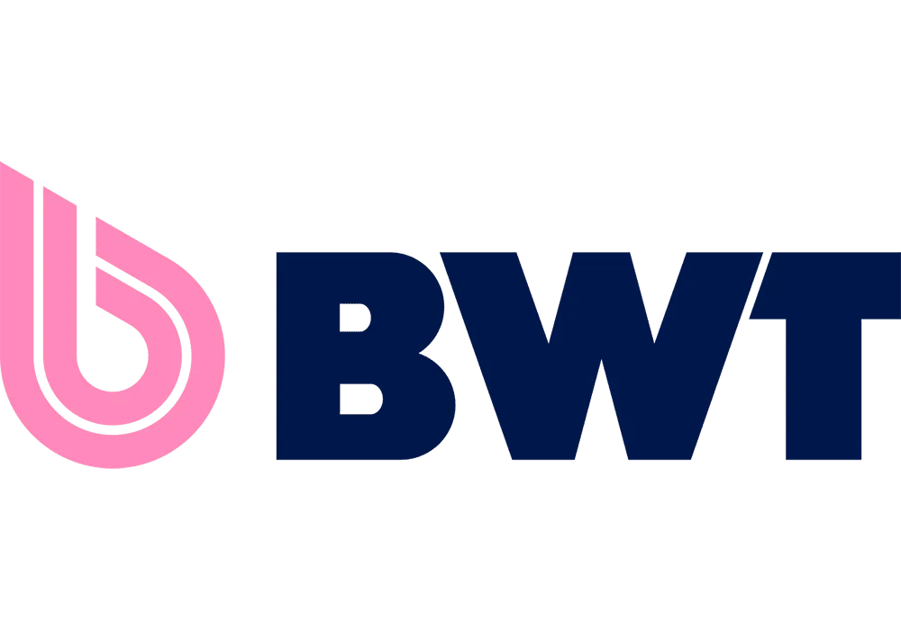 Logo mit den Buchstaben BWT in dunkelblau und pinkem Design