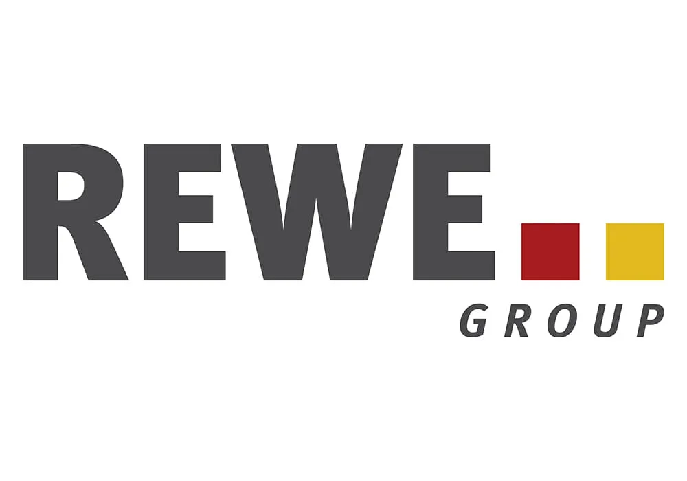 REWE GROUP Logo mit farbigen Kästchen
