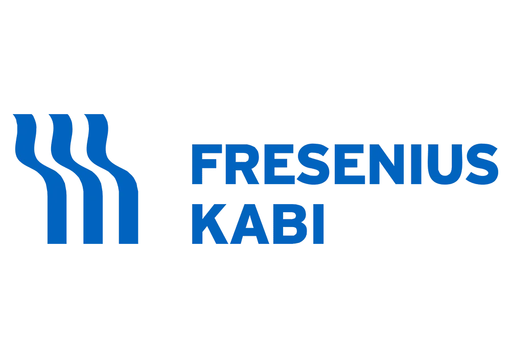 Logo von Fresenius Kabi in Blau auf schwarzem Hintergrund