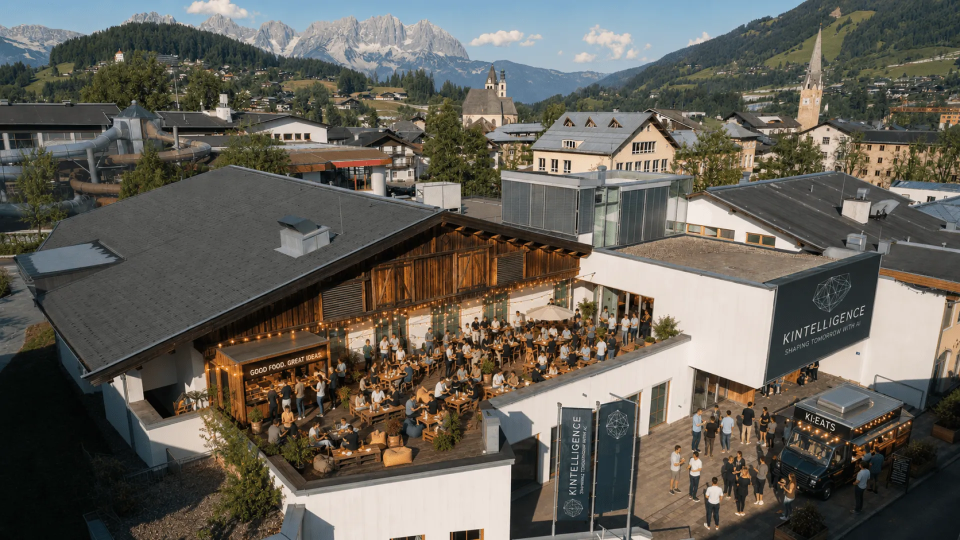 Terrasse mit Blick auf die Berge und das Stadtzentrum