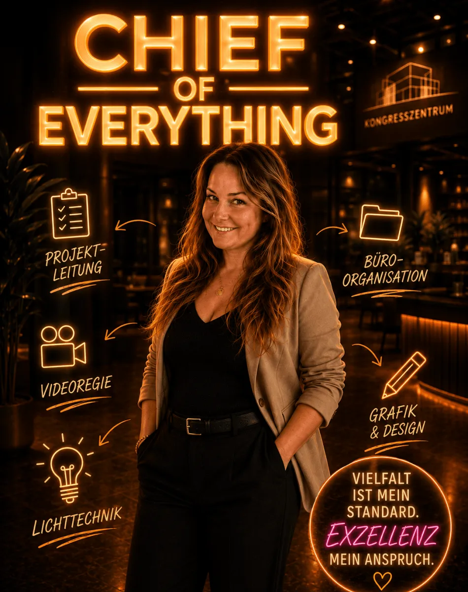 Person mit dem Text 'Chief of Everything' im Kongresszentrum